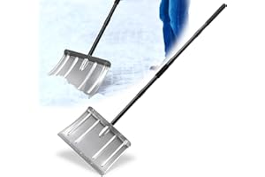 Snow Shovel,Heavy Duty Stainless Steel Pusher Shovel for Snow Removel, Digging, Matte Black Long Large Capacity Spade for Dri
