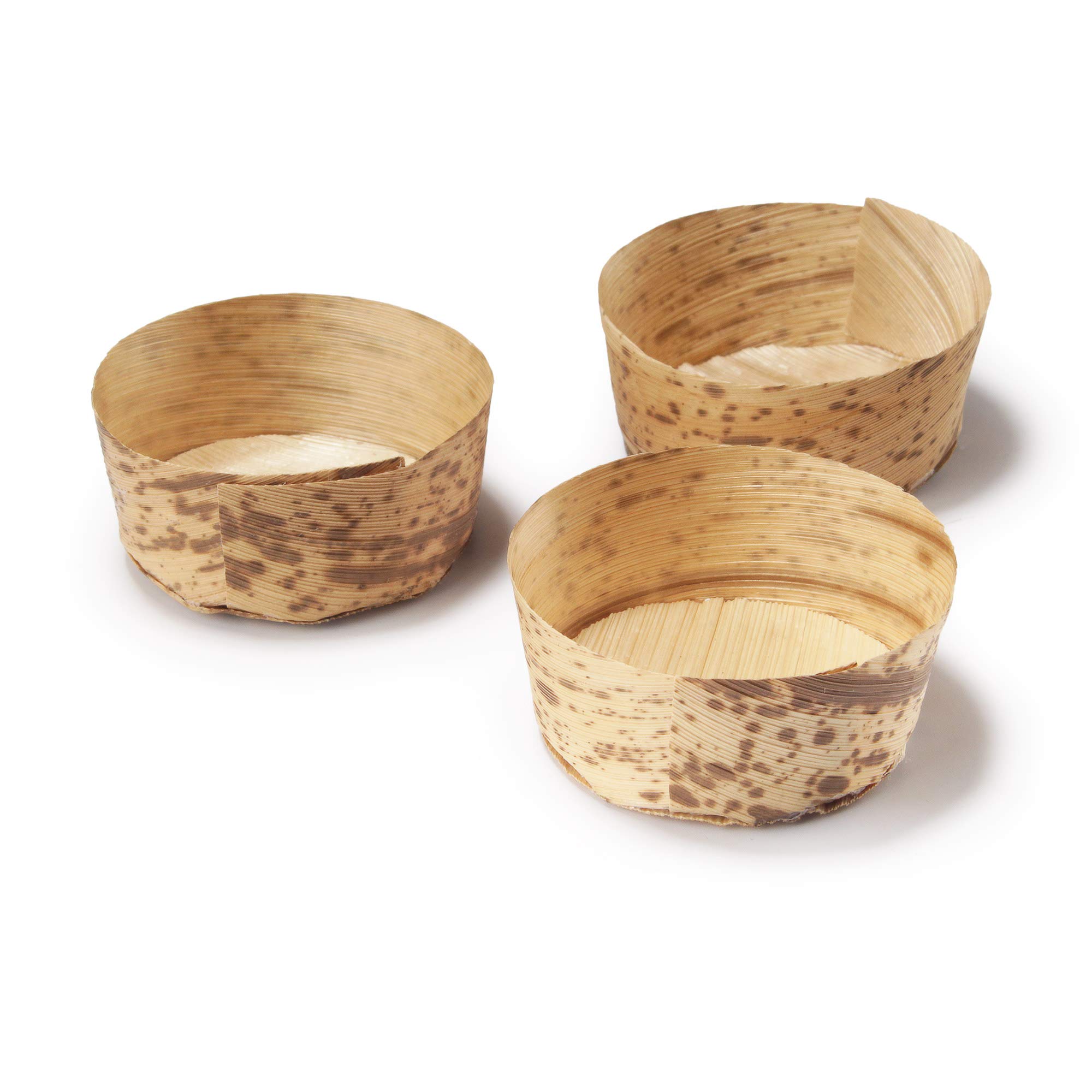 BambooMN 2.2" Dia x 1" High Bamboo Leaf Round Tubs Ramekins, All Natural Disposable Compostable for Catering and Home Use, 300 Pieces