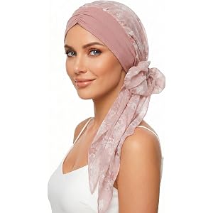 Ababalaya Satin Lined Head Scarf Skullies & Beanies for Women Chemo Headwear Pre-Tied Turban Sleep Hats Hair Loss Cap