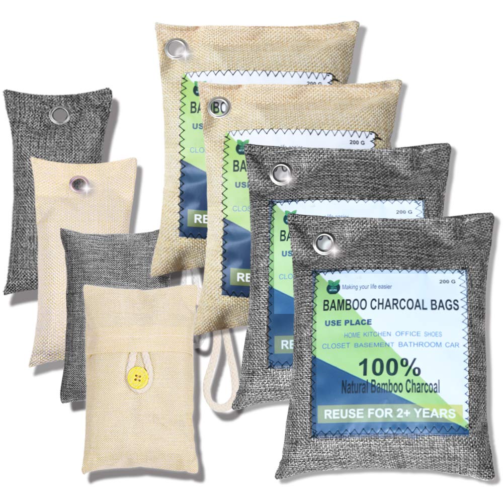 Charcoal Air Purifying Bag Natural Activated Bamboo Charcoal Eco Friendly and Moisture Absorber for Car Closet Shoe Home Basement 8 PACKS