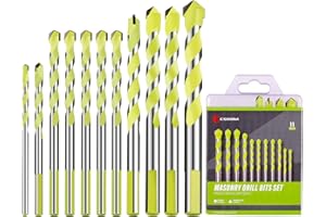 Positioning Type Masonry Drill Bit Set 11 Piece Chrome Plated with Industrial Strength Carbide Tips for Tile/Cinderblock/Cement/Brick/Concrete/Plastic/Wood by CSOOM