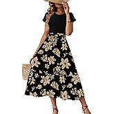 Dokotoo Summer Dresses for Women 2025 Maxi Dress Ruffle Dress with Sleeves Casual Long Dresses Floral Print Long Flowy Dresses A-Line Dress with Pockets
