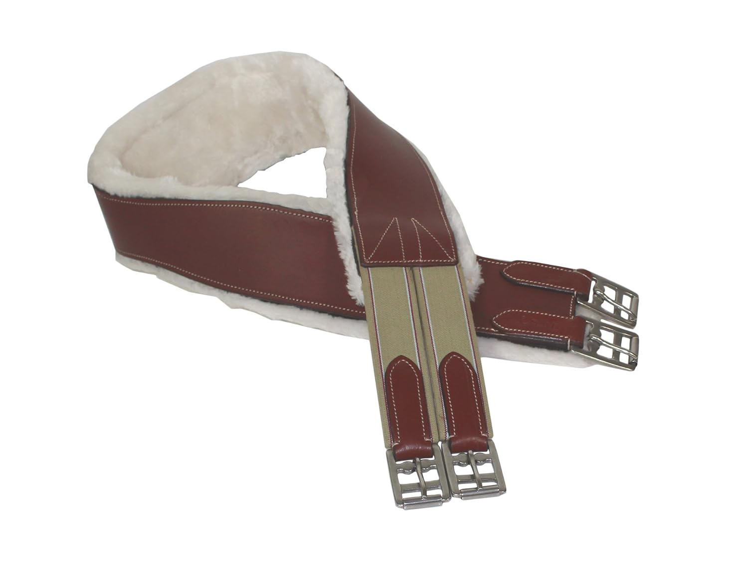 Paris Tack Fleece Lined Leather English Horse Girth with D Ring Keeper
