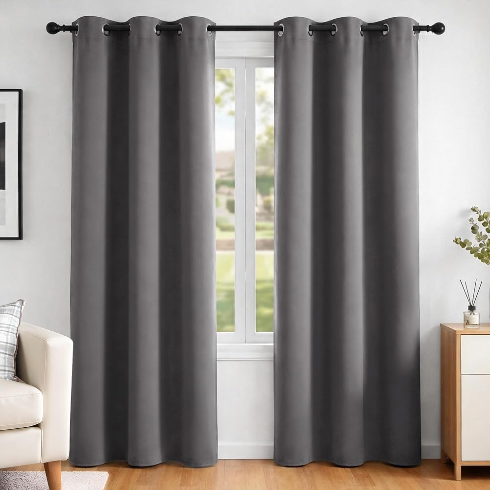 Deconovo Eyelet Blackout Curtains 2 Panels Grey Thermal Insulated 42x84 in