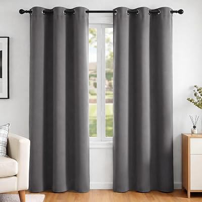 Deconovo Eyelet Blackout Curtains 2 Panels Grey Thermal Insulated 42x84 in