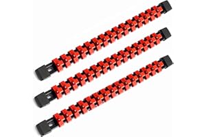 Reniteco Socket Organizer Drive ABS Tools - Red Socket Holder, Premium Quality 3 Pieces Socket Holders Kit 3/8-Inch x 45 Clip