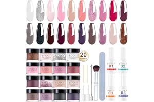 EODCI 31 Pcs Dip Powder Nail Kit Starter - 20 Colors Nude Pink Skin Dipping Powder Liquid Set with Base Top Coat, Activator, Brush Saver, Nail Buffer and Brush No Needed Lamp Curing