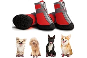 AOKOWN Dog Shoes for Small Dogs, Waterproof Dog Boots for Summer Hot Pavement, Ourdoor Walking, Indoor Hardwood Floors, Puppy Dog Booties & Paw Protectors with Reflective Straps Anti-Slip Sole Red Size 3