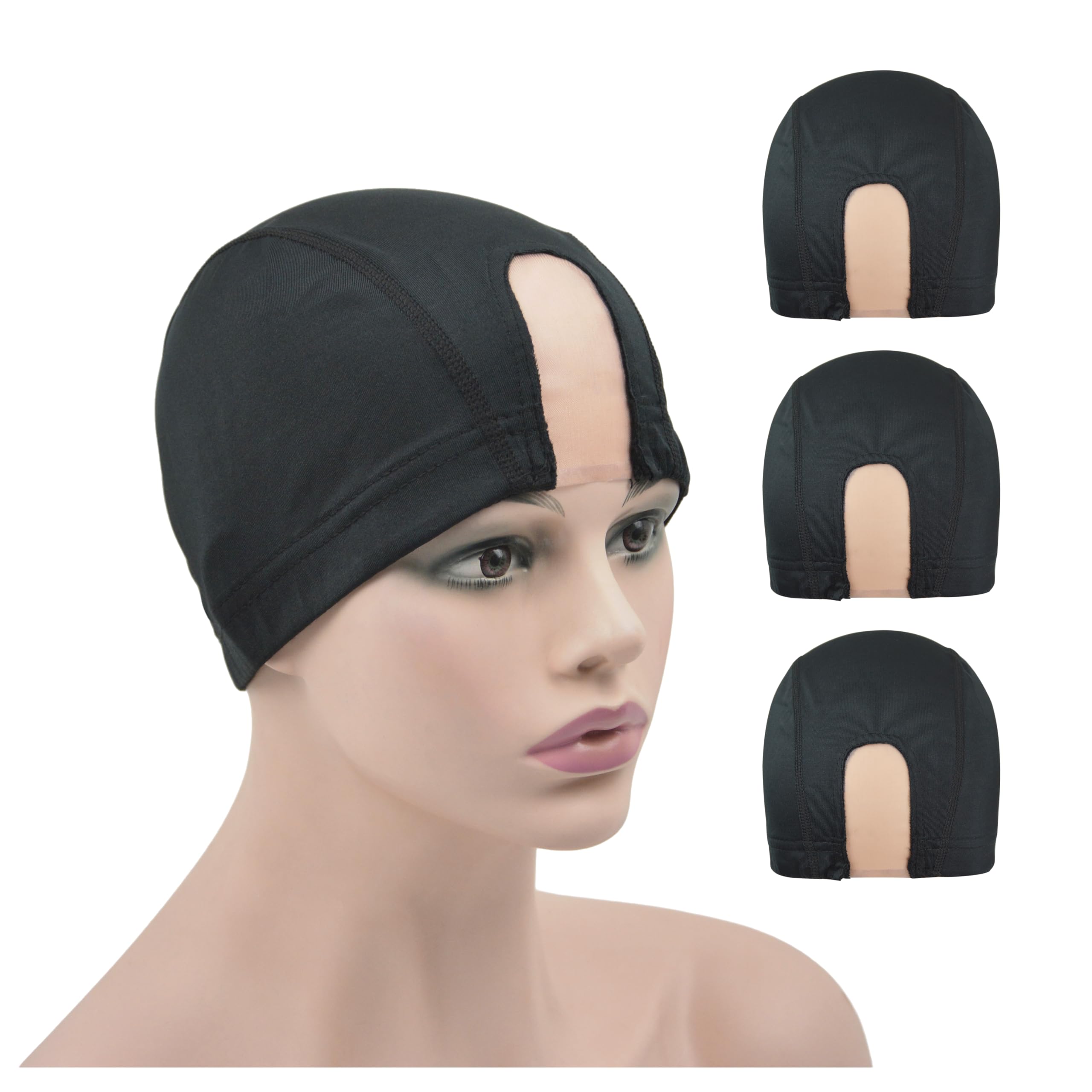 3 Pcs Dome Wig Caps U Part Wig Caps with Lace Net for Making Wigs (Black S)
