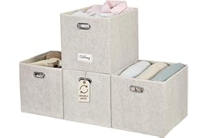 DECOMOMO Kallax Storage Bins, 13x15x13 Fabric Storage Cubes with Labels, Felt Basket (Kallax / 4pcs, Beige)