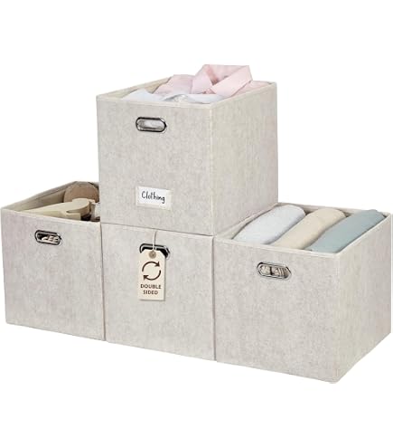 Temary 4-Pack Foldable Cube Storage Bins - 15x13x13 Inch Fabric & Cardboard Organizers, White & Purple, With Handles - View #3