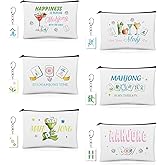 12Pcs Mahjong Tiles Bags Cosmetic Bags with Acrylic Keychains Sets Mahjong Lover Makeup Travel Toiletry Bag Pouch Coin Pen Purse Accessories Organizer for Women Men Birthday Spring Easter Gift Supply