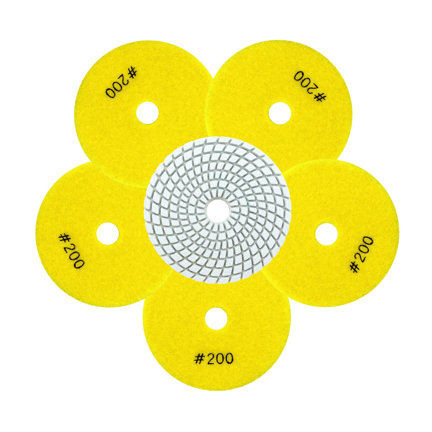 QUEFORET Diamond Polishing Pads Grit 200-6pcs Wet Sanding Discs 100mm for Granite Marble Quartz Artificial Stone