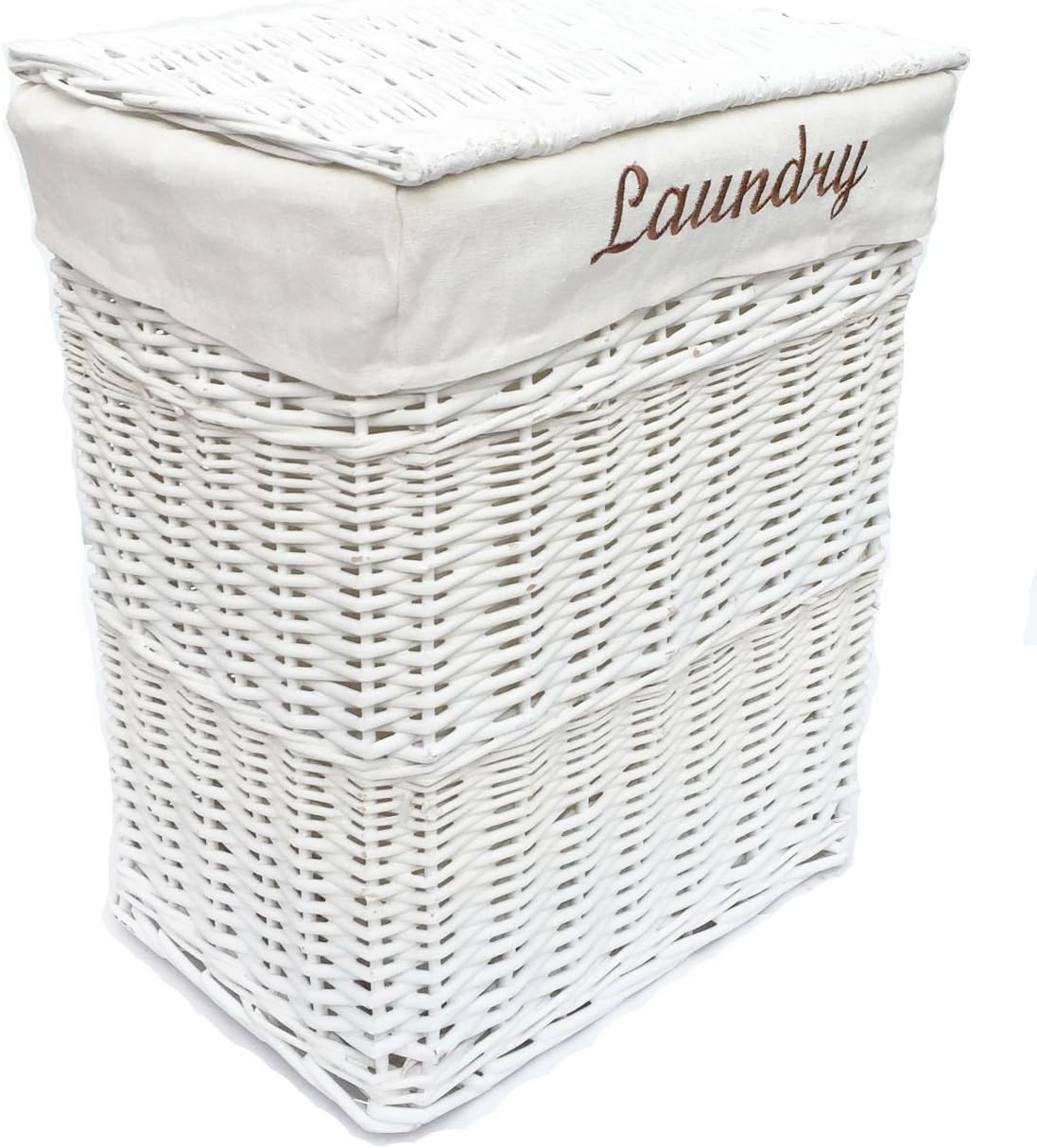 White Wicker Rectangle Laundry Basket Bin Bathroom Bedroom Storage