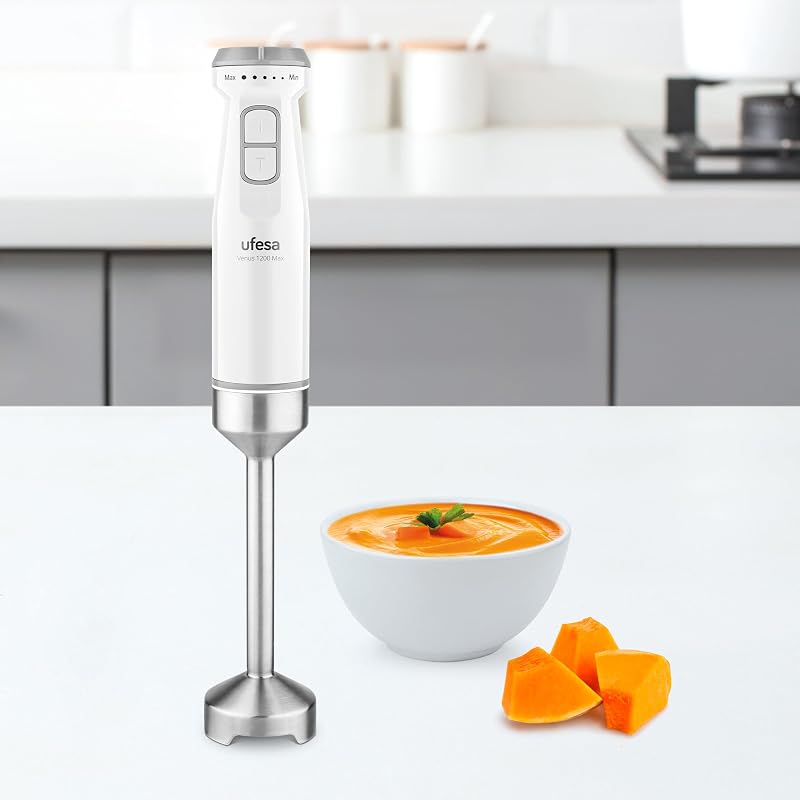Batidora de Mano Venus Max 1200W con Función Turbo, 4 Cuchillas Inox, Velocidad Variable, Diseño Antisalpicaduras, Set 3 en 1 con Picadora, Batidor y Vaso Medidor