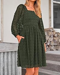 BTFBM Womens Long Sleeve Dress Vacation Square Neck