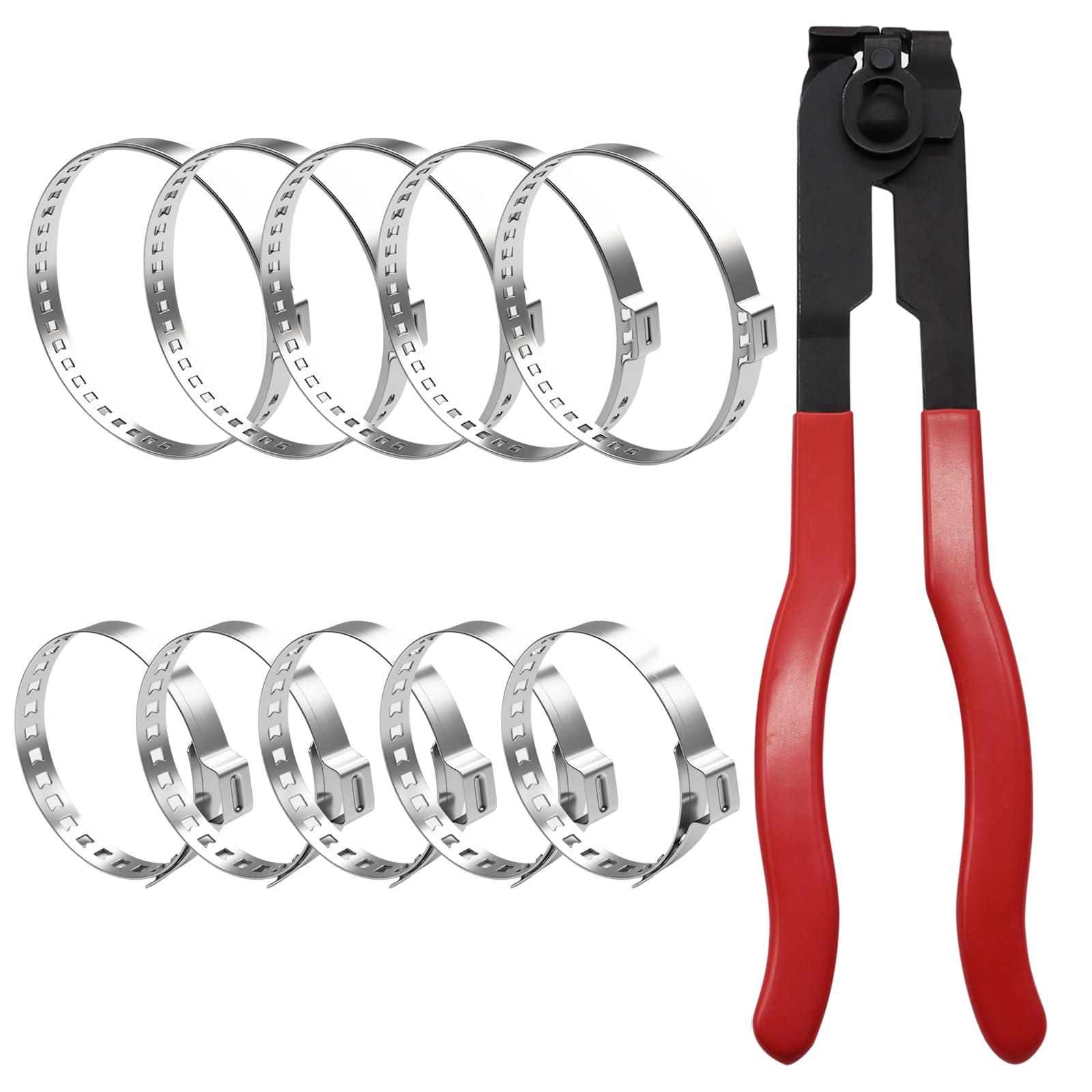 Photo 1 of Aienxn CV Boot Clamp Plier with 10PCS 304 Stainless Steel Crimp Bands, 5PCS Small and 5PCS Large Universal Adjustable Drive Shaft Drive Shaft Joint Boot Crimp Clamps for Most Cars