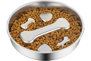 Novery Slow Feeder Dog Bowl - 2 Cups Stainless Steel Dog Slow Feeder Food Bowl, Metal Non-Slip Lick Plate,Puppy or Cat Food Holder,Pet Supplies,Puzzle Maze Dish for Small & Medium Sized Breeds