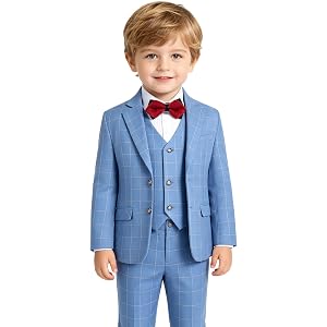 Toddler Suits Little Boys Wedding Baptism Outfit Pinstripe Formal Dresswear | Two Button, Striped Suit, Plaid Suit, Toddler B