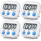 4 Pack White Digital Kitchen Timer Magnetic Digital Timer with Big Display Loud Ring Cooking Timers for Cooking, Game, Gym, Break Time, Classroom (4, White)