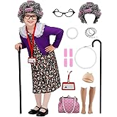 RKKVQP Kids Old Lady Costume Girls 100 Day of School Costume Grandma Costume Girls Old Women Granny Halloween Party