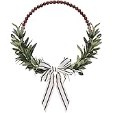 Wood Bead Olive Leaves Wreaths - 13 Inch Artificial Greenery Leaf Wreaths Farmhouse Rustic Boho Wall Hanging Decor for All Seasons for Natural Home Indoor Outdoor Bedroom Decoration