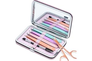 TsMADDTs Tweezers for Women Facial Hair - Precision Tweezers Set with Travel Case - Stainless Steel with Scissor, Mirror