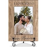 DOIUCRO Couple Picture Frame Love Picture Frame, 4x6 Wooden Frame with Stand, Marriage Gifts Couples Gifts for Anniversary, Home Office Desk Happy Anniversary Decorations -43