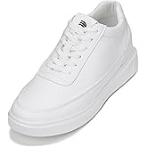 CALTO Men's Invisible Height Increasing Elevator Shoes - Pure White Light-Weight Lace-up Leather Sporty Sneakers - 2.8 Inches Taller - X1647 - Size 10 D(M) US