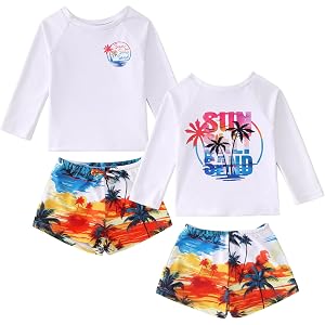 Toddler Baby Boy Swimsuit Two Piece Long Sleeve Rash Guard + Swim Trunks Set Swimwear Bathing Suit Beach Wear