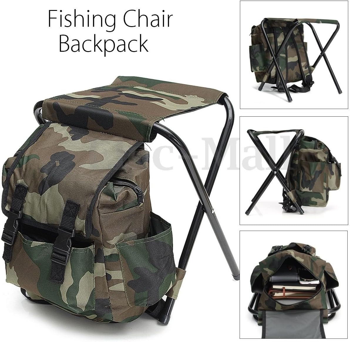 Foldable Fishing Chair Stool Travel Camping Hiking Multi-Function Backpack Bag