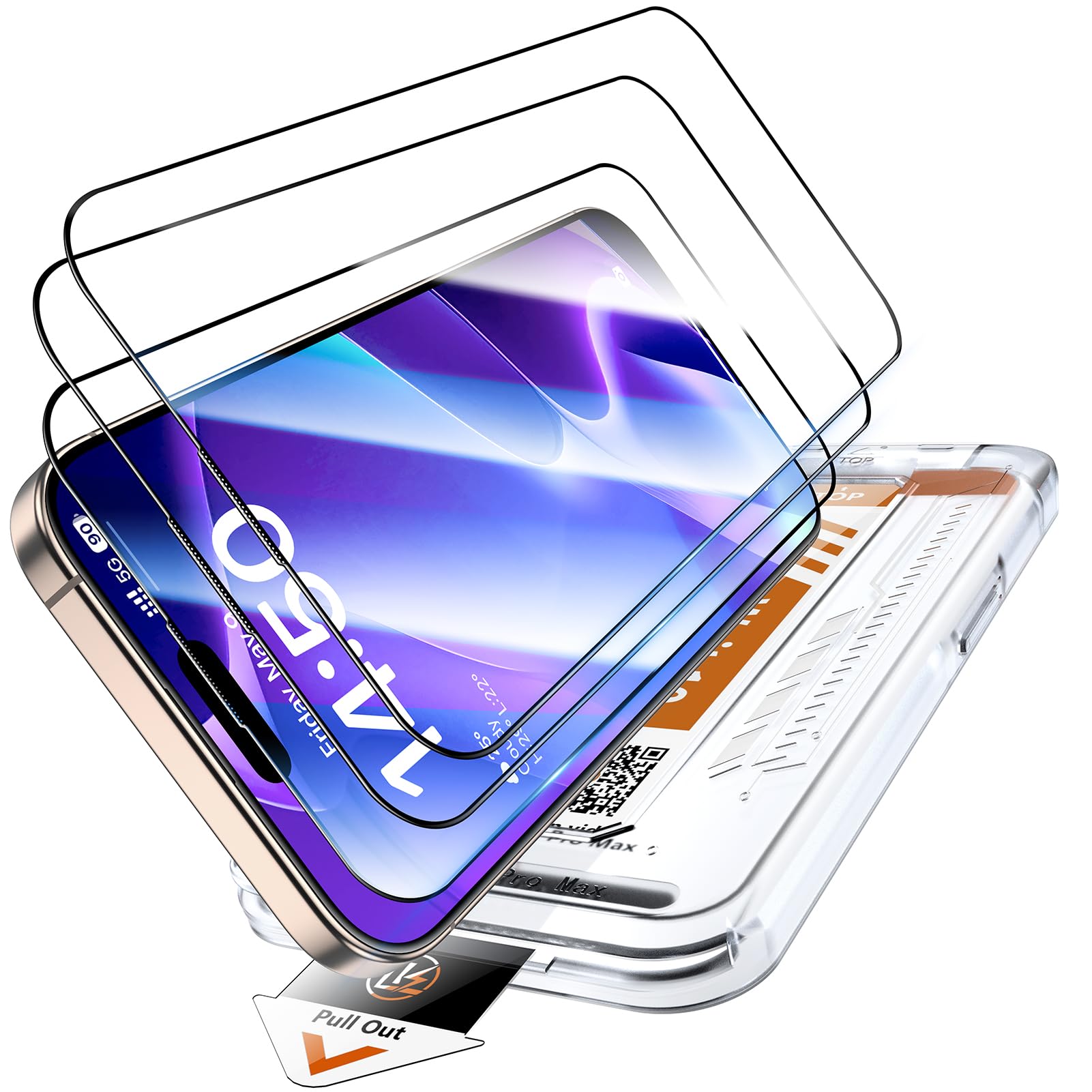 LK 3 Pack for iPhone 15 Pro Max Screen Protector [One-Pull Install]