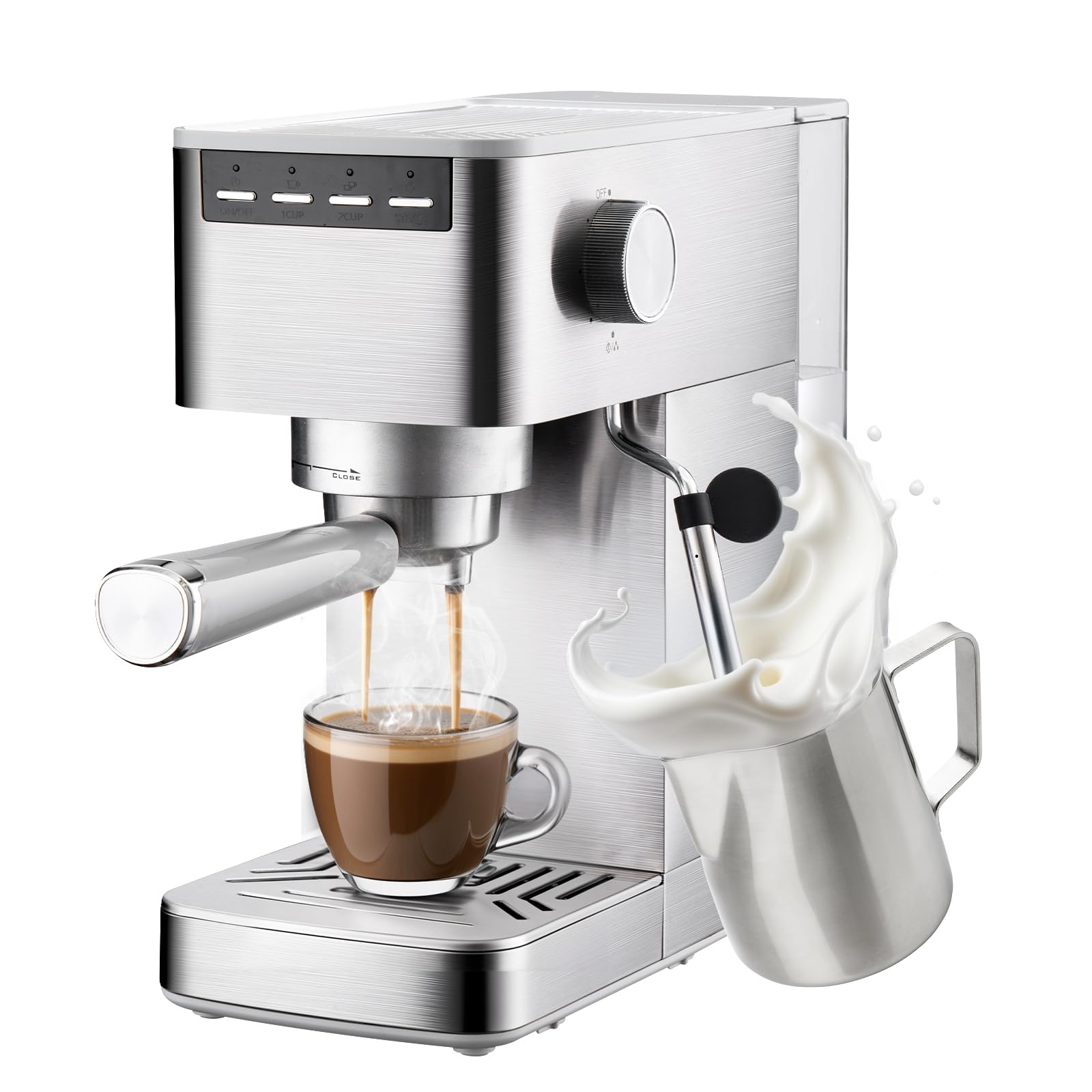Espresso Machine with Milk Frother, Stainless Steel Espresso Maker, Cappuccino Latte Machine with 41oz Removable Water Tank, Cup Warmer, Easy to Clean Coffee Machine for Home Apartment