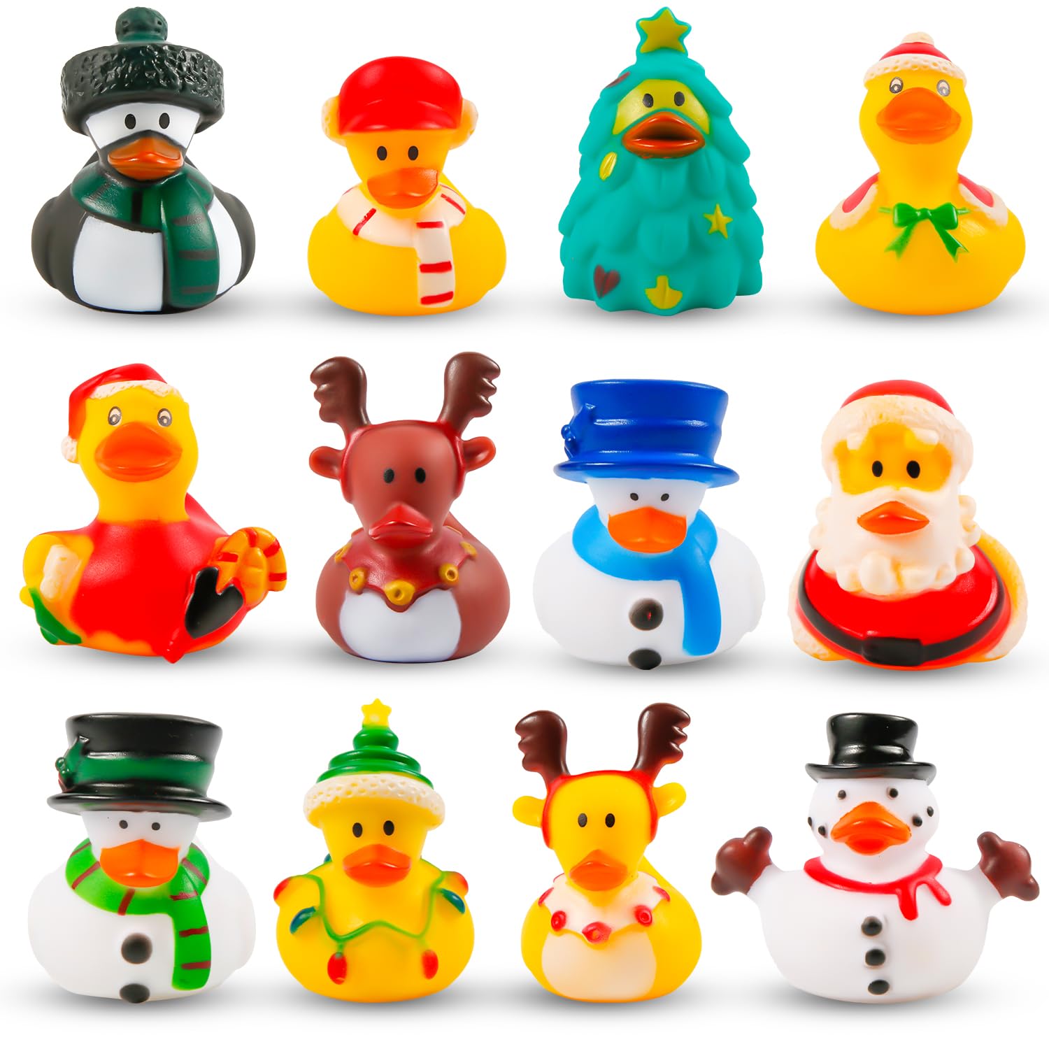 12pcs Christmas Rubber Ducks, Assorted Cute Bath Toys, Holiday Decorations for Celebrations Party Supplies