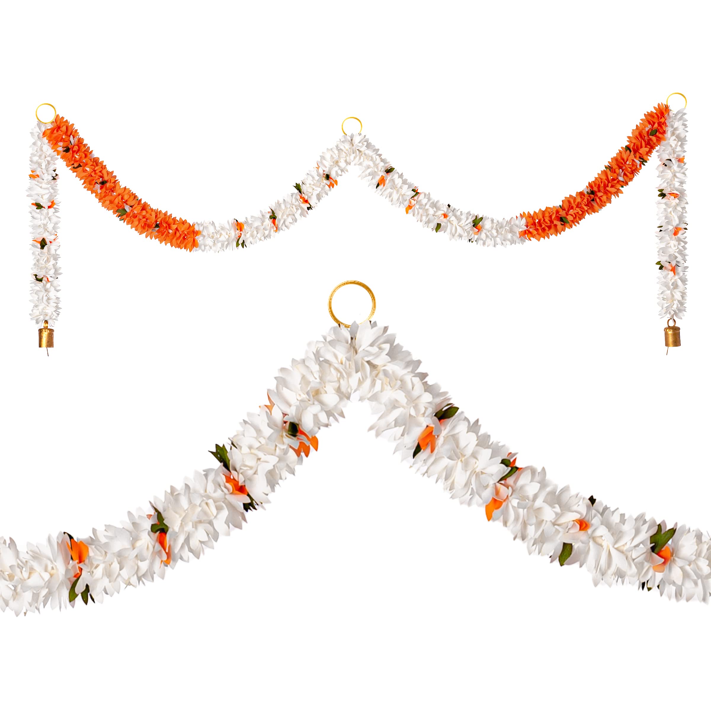 Toran Bandanwaar Artificial Flower Garland for Wall Door Hanging Home Temple Diwali Festival Wedding Function Party Decoration Décor and Gifting (White and Orange)