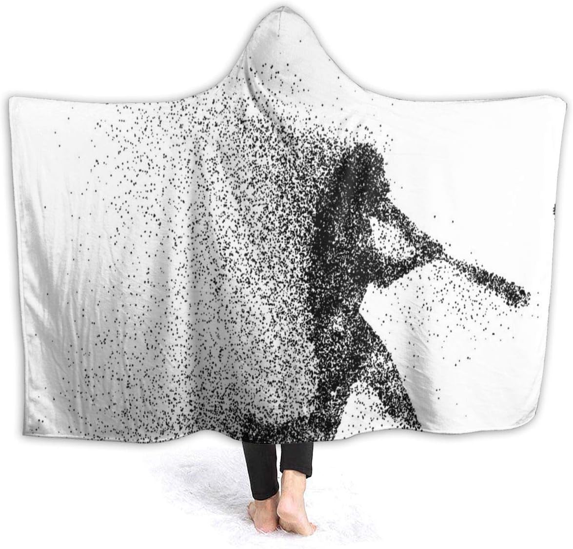 nobrand Hooded Blanket Particle Baseball Player Silhouette Wearable Fleece Blankets Soft Warm for Kid Adults Women Men Throw Cuddle Poncho Cloak Cape Adults/Womens/Mens Twin