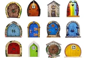 Algado 12Pcs Mini Fairy Doors for Trees Outdoor, Wooden Miniature Tree Decorations Fairy Garden Accessories for Home Wall Decor