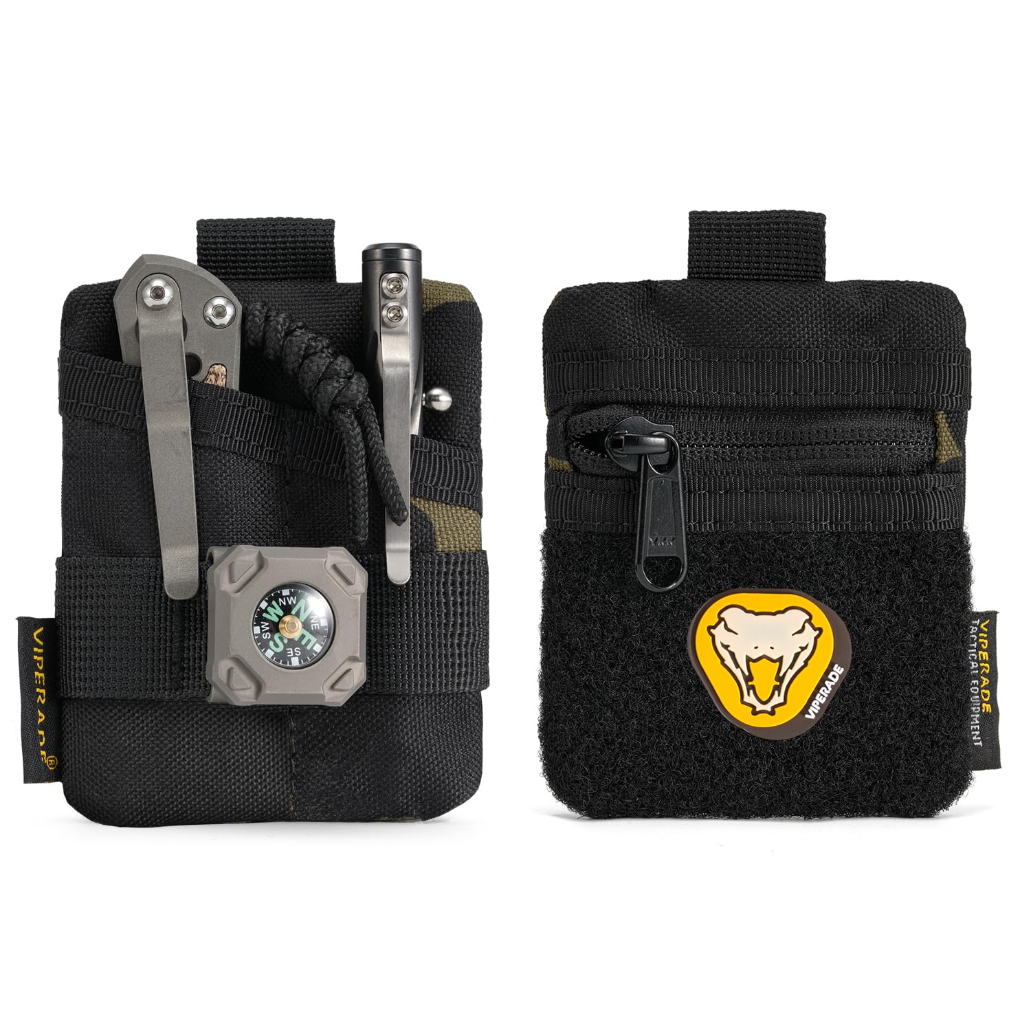 Viperade VE13 Mini Pocket Organiser - Nylon Tool Bag with DIY Patch Area for EDC Gears, Ankle, Coins, Small EDC Bag Case, Camouflage