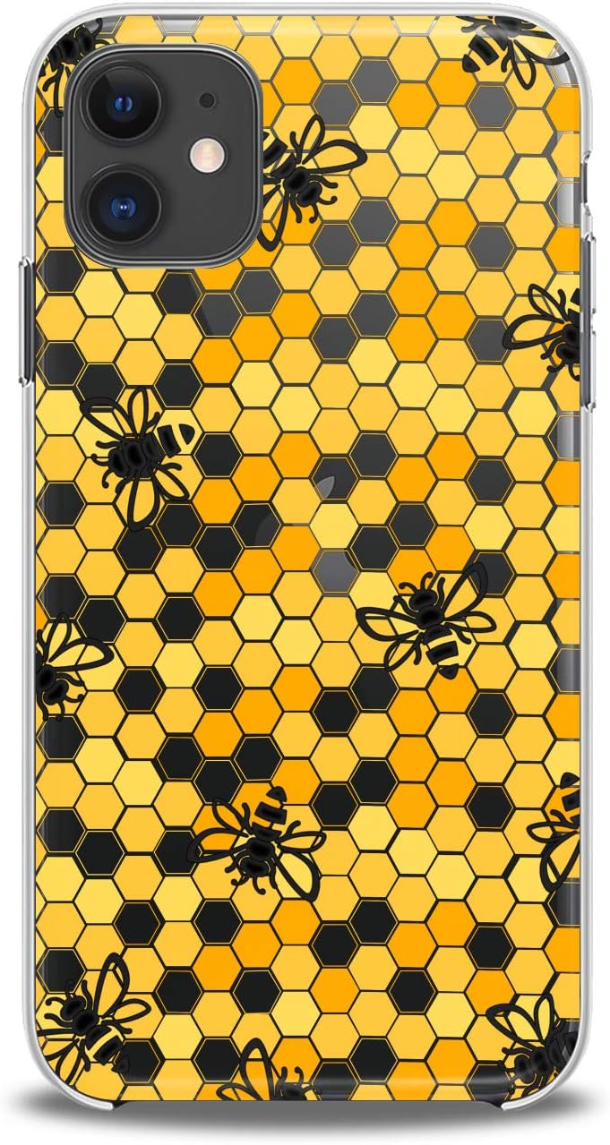 Case Compatible with iPhone 14 13 Pro Max 12 Mini 11 Xs Xr 8 X 7+ 6 SE 5 Realistic Bees Clear Cover Honeycombs Slim fit Lightweight Yellow Print Soft Design Colorful Woman Smooth Elegant