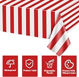 PIXHOTUL 4 Pcs Red White Stripe Tablecloths 137x274cm Carnival Theme view 4