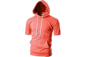 Ohoo Men's Short Sleeve Hoodie Pullover Slim Fit Lightweight Summer Hooded Sweatshirt