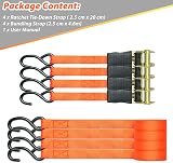 Ohuhu Ratchet Straps 4 Pack 4.6m x 25mm 680kg Break Strength Orange view 7