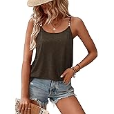 WIHOLL Womens Tank Tops Beaded Spaghetti Strap Cami Flowy Scoop Neck Sleeveless Summer Beach Vacation Spring Clothes