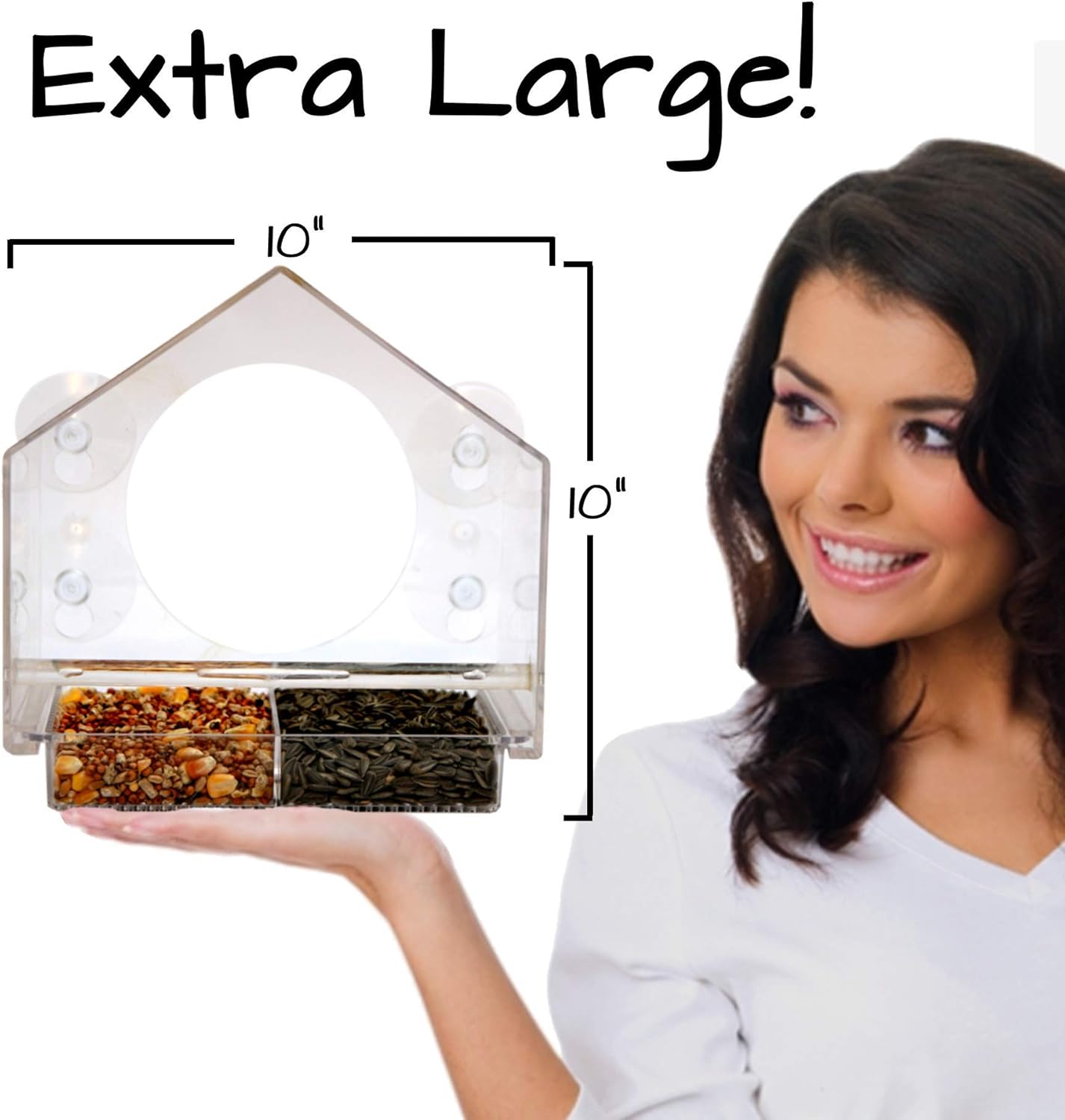 Nature Anywhere Window Bird House Feeder with Sliding Seed Holder and 4 Extra Strong Suction Cups. Large Outdoor Birdfeeders for Wild Birds. Birdhouse Shape. : Garden & Outdoor