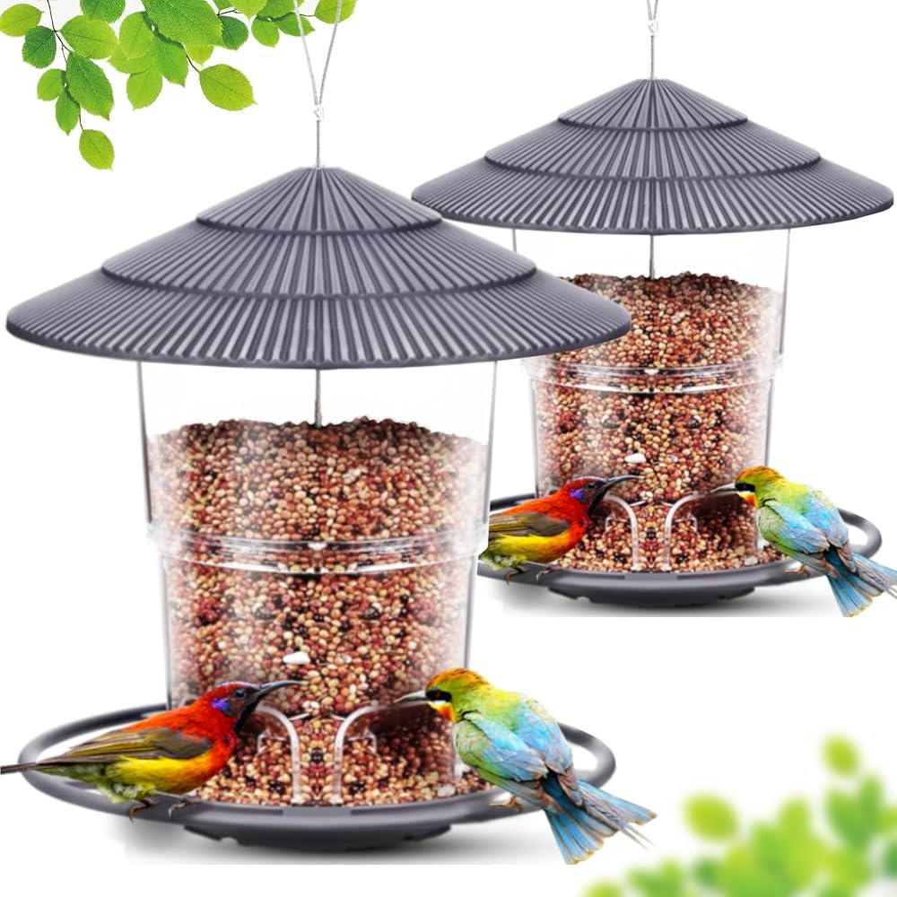 WLLKOO Bird Feeders for Outdoors 2 Pack Adjustable Hanging Plastic Bird Feeder