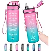 Enerbone Water Bottle, Leakproof BPA & Toxic Free, Motivational Water Bottle with Times to Drink and Straw, Fitness Sports Water Bottle with Strap for Office, Gym, Outdoor Sports
