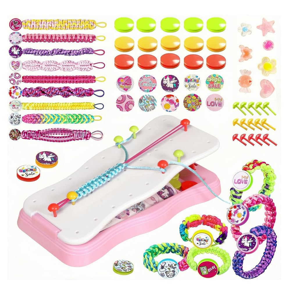LKNBIF Friendship Bracelet Making Kit, DIY Bracelet Maker, Craft Set, Arts and Crafts for Kids Ages 6-12, DIY Toys for Birthday Party Travel Christmas Children's Day (Pink)