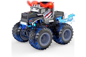 AUUGUU Remote Control Monster Trucks, 2.4GHz All Terrain RC Cars with Light Spray, Birthday Gift for Kids 3 4 5 6 7 8, Toddler Toys for Boys Girls 3+ Year Old