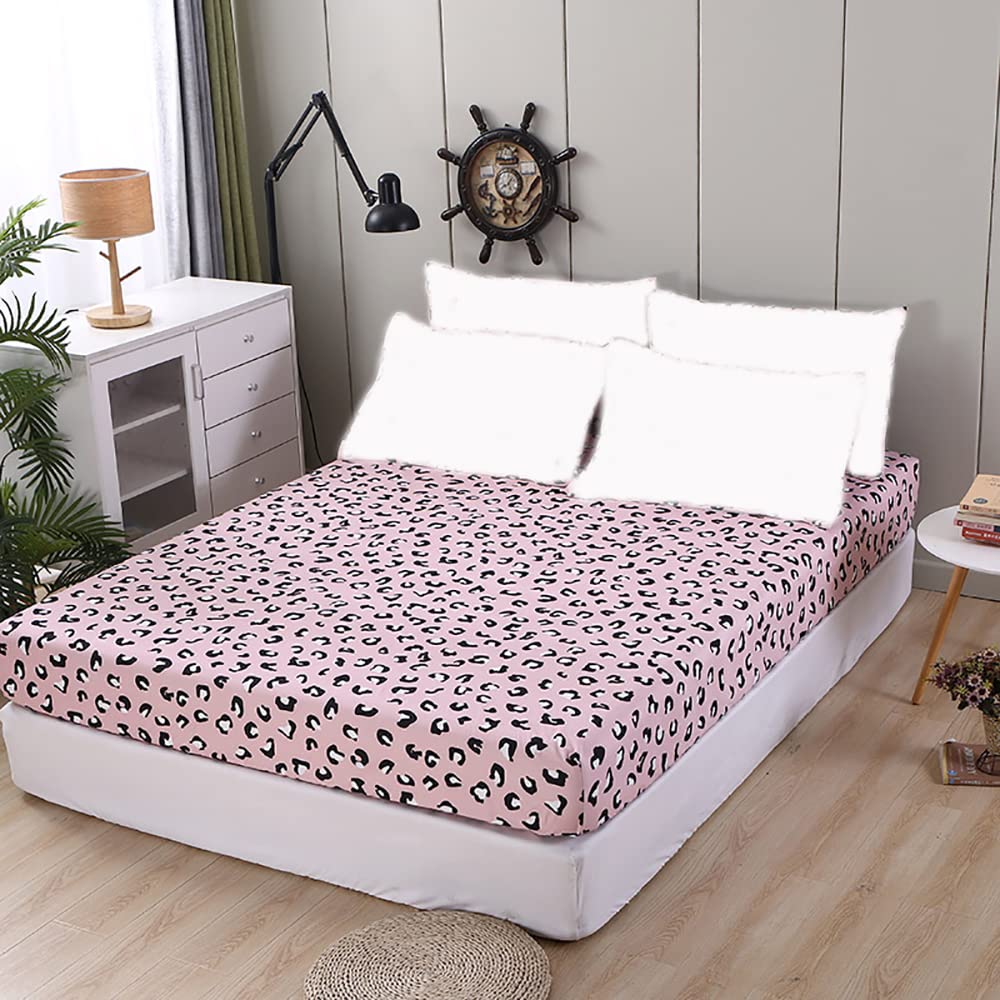 JQWUPUP Leopard Print Microfiber Single Fitted Bed Sheet, Fitted Sheet Deep 30cm for Single Bed 90x190cm