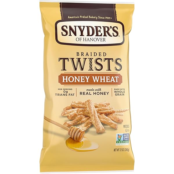 SNYDER’S OF HANOVER PRETZELS, BRAIDED PRETZEL TWISTS HONEY WHEAT, 12 OZ